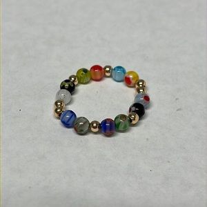 Handcrafted Multicolor boho artsy indie festival glass bead stretch ring
